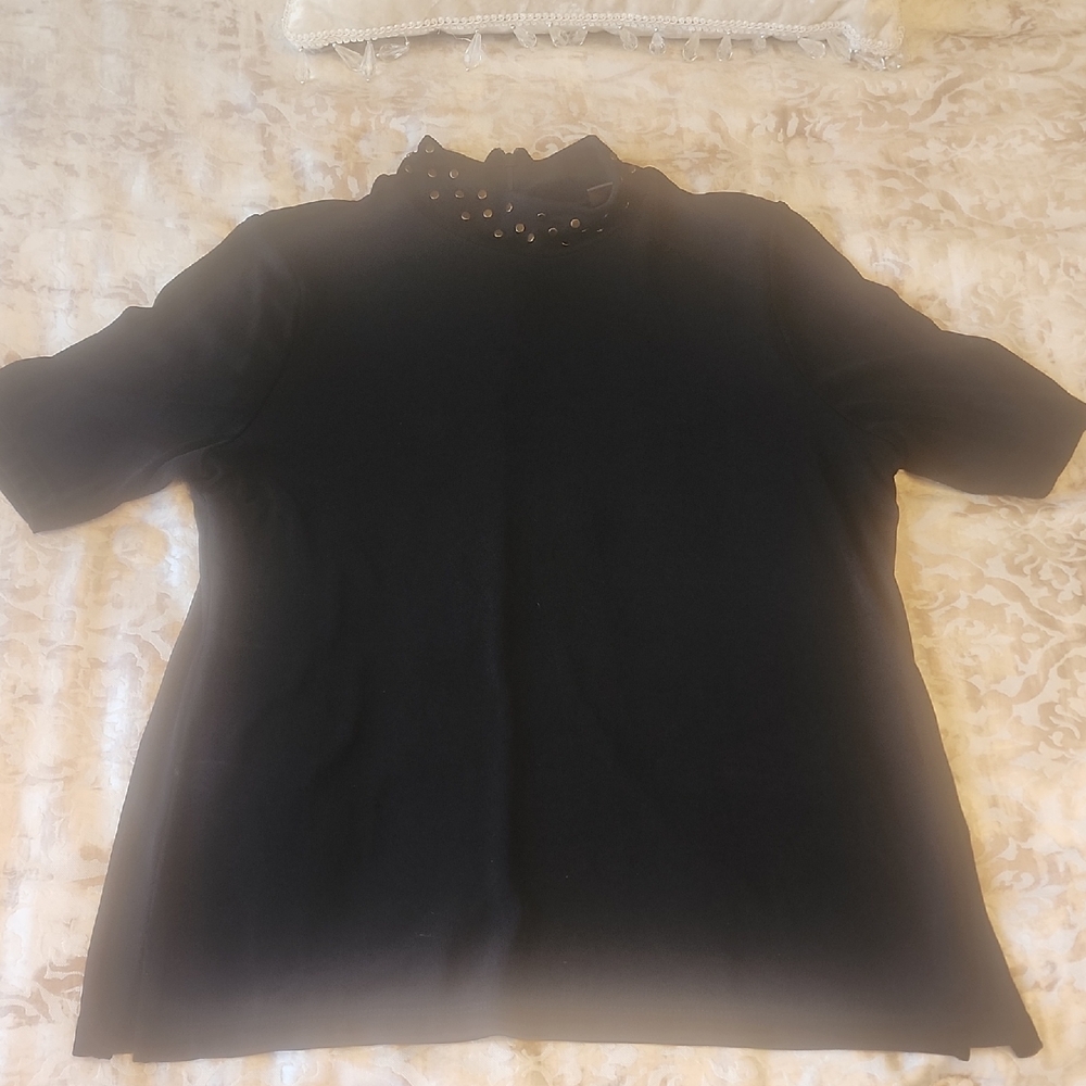 Chic Black Studded Women's Blouse